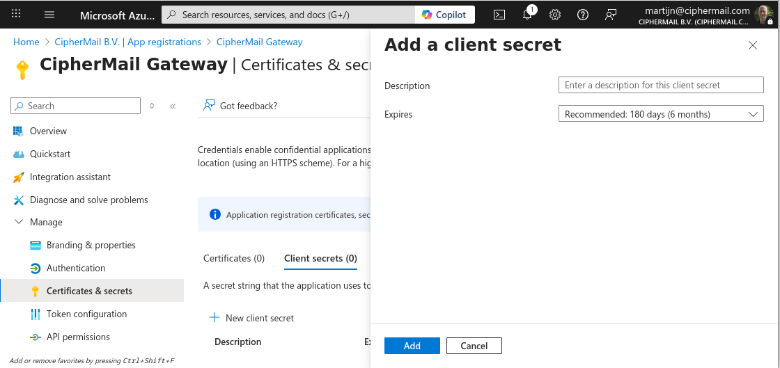 EntraID add client secret