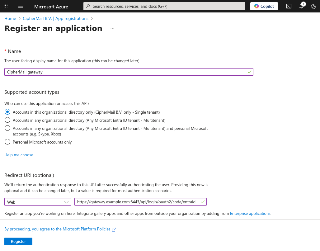 EntraID registrater application