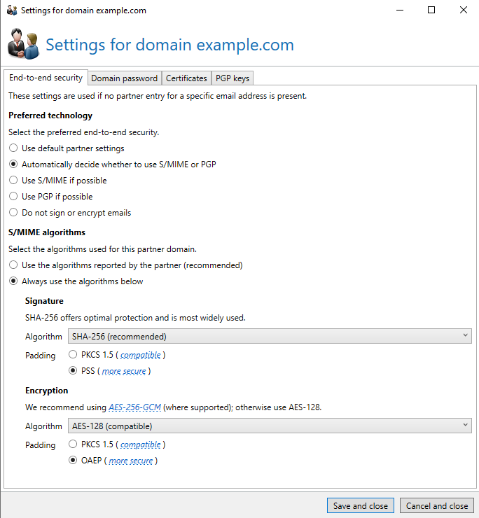 No Spam Proxy Partner Settings